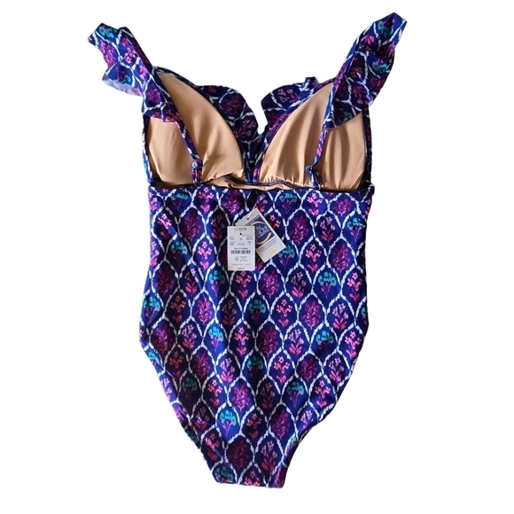 J. Crew Floral Ruffle-Shoulder One-Piece Swimsuit Small Medium Bathing Suit NWT - Picture 5 of 9